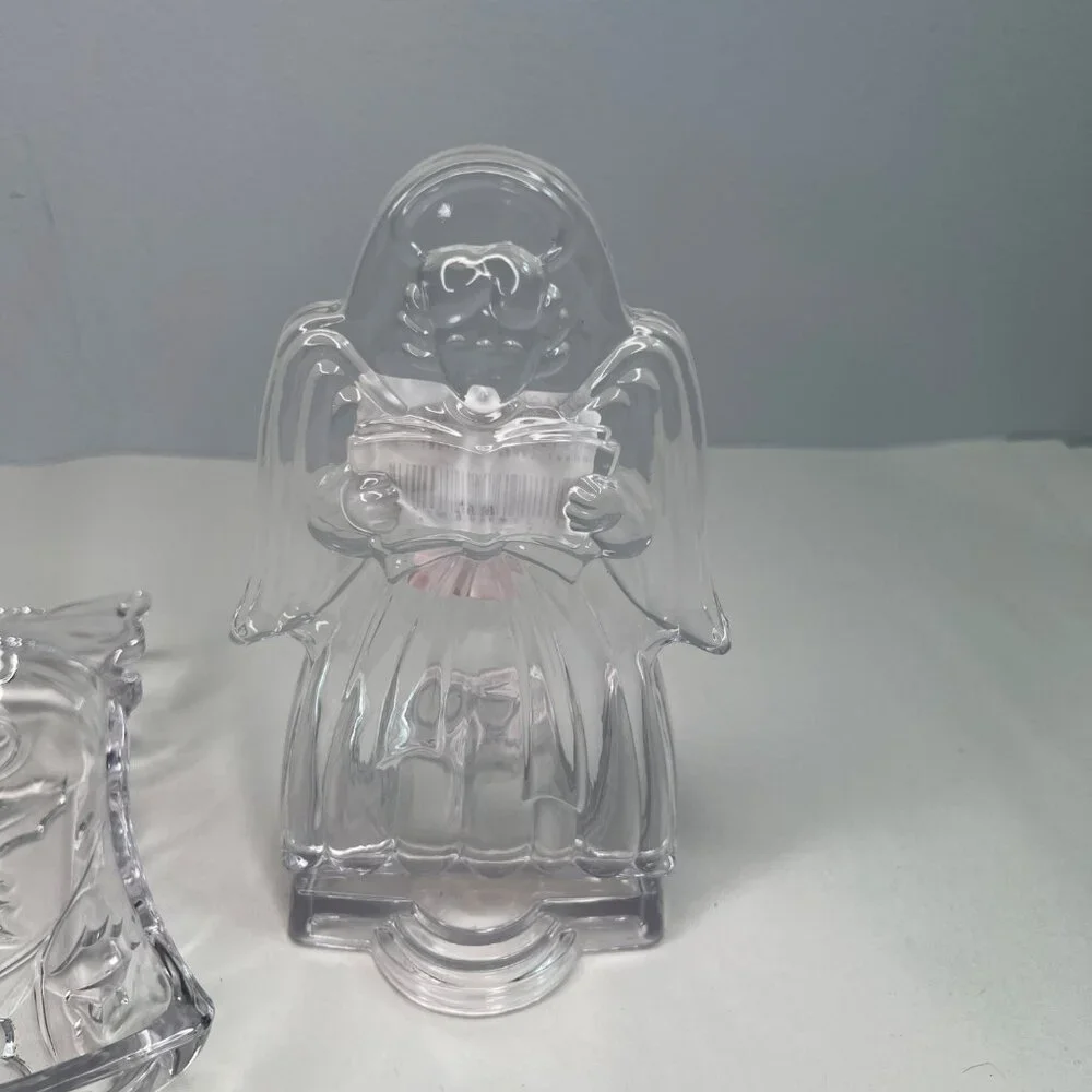 Mikasa Angel Tea Candle Holder & Bell Shaped Clear Crystal Candy Dish Christmas